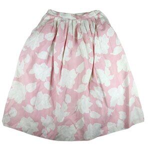 VINTAGE WOMEN'S PINK & WHITE FLORAL PRINT MIDI A-LINE SKIRT - MARISSA - SIZE 9